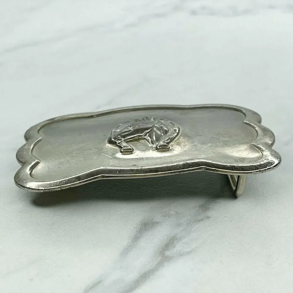 Vintage Silver Tone Horse Head Horseshoe Western Belt Buckle Equestrian ✨